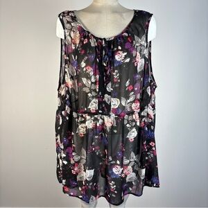 Torrid Black Floral Tie-Neck Keyhole Tunic Plus 3X